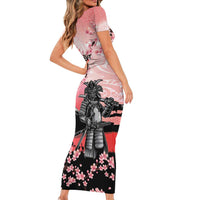 Personalised Japan Samurai Warrior Short Sleeve Bodycon Dress Japanese Cherry Blossom Polynesian Pattern - Polynesian Pride