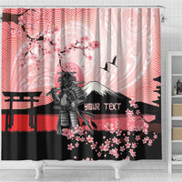 Personalised Japan Samurai Warrior Shower Curtain Japanese Cherry Blossom Polynesian Pattern - Polynesian Pride