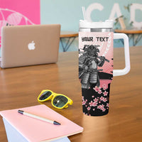 Personalised Japan Samurai Warrior Tumbler With Handle Japanese Cherry Blossom Polynesian Pattern - Polynesian Pride