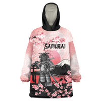 Personalised Japan Samurai Warrior Wearable Blanket Hoodie Japanese Cherry Blossom Polynesian Pattern - Polynesian Pride