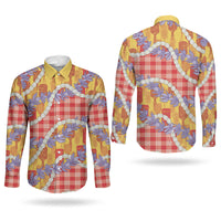 Hawaii Kahili Palaka Motifs Couples Matching Off Shoulder Maxi Dress and Long Sleeve Button Shirt Hawaiian Honohono Pikake Lei LT14 - Polynesian Pride