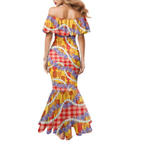 Hawaii Kahili Palaka Motifs Family Matching Mermaid Dress and Hawaiian Shirt Hawaiian Honohono Pikake Lei