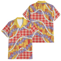Hawaii Kahili Palaka Motifs Family Matching Short Sleeve Bodycon Dress and Hawaiian Shirt Hawaiian Honohono Pikake Lei LT14 Dad's Shirt - Short Sleeve Red - Polynesian Pride