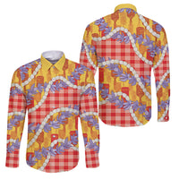 Hawaii Kahili Palaka Motifs Family Matching Short Sleeve Bodycon Dress and Hawaiian Shirt Hawaiian Honohono Pikake Lei LT14 Dad's Shirt - Long Sleeve Red - Polynesian Pride