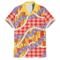 Hawaii Kahili Palaka Motifs Family Matching Tank Maxi Dress and Hawaiian Shirt Hawaiian Honohono Pikake Lei LT14 Dad's Shirt - Short Sleeve Red - Polynesian Pride