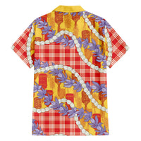 Hawaii Kahili Palaka Motifs Family Matching Tank Maxi Dress and Hawaiian Shirt Hawaiian Honohono Pikake Lei LT14 Dad's Shirt - Long Sleeve Red - Polynesian Pride