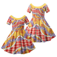 Hawaii Kahili Palaka Motifs Family Matching Tank Maxi Dress and Hawaiian Shirt Hawaiian Honohono Pikake Lei LT14 Daughter's Dress Red - Polynesian Pride