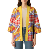 Hawaii Kahili Palaka Motifs Kimono Hawaiian Honohono Pikake Lei