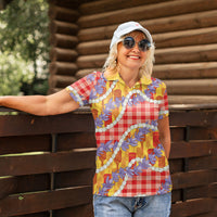 Hawaii Kahili Palaka Motifs Women Polo Shirt Hawaiian Honohono Pikake Lei