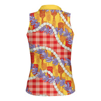 Hawaii Kahili Palaka Motifs Women Sleeveless Polo Shirt Hawaiian Honohono Pikake Lei