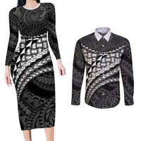 Hawaii Lauhala Tattoo Couples Matching Long Sleeve Bodycon Dress and Long Sleeve Button Shirt Hawaiian Hala Leaf Weaving