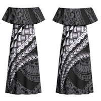 Hawaii Lauhala Tattoo Family Matching Off Shoulder Maxi Dress and Hawaiian Shirt Hawaiian Hala Leaf Weaving LT14 Mom's Dress Black - Polynesian Pride