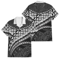 Hawaii Lauhala Tattoo Family Matching Off Shoulder Maxi Dress and Hawaiian Shirt Hawaiian Hala Leaf Weaving LT14 Dad's Shirt - Short Sleeve Black - Polynesian Pride