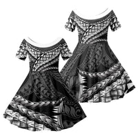 Hawaii Lauhala Tattoo Family Matching Off Shoulder Maxi Dress and Hawaiian Shirt Hawaiian Hala Leaf Weaving LT14 Daughter's Dress Black - Polynesian Pride