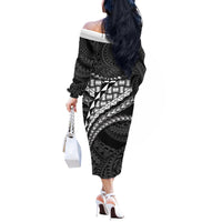 Hawaii Lauhala Tattoo Off The Shoulder Long Sleeve Dress Hawaiian Hala Leaf Weaving