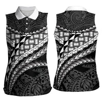 Hawaii Lauhala Tattoo Women Sleeveless Polo Shirt Hawaiian Hala Leaf Weaving