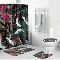 Hawaiian and Japanese Culture Bathroom Set Crane Sakura Hibiscus Tropical Vibes