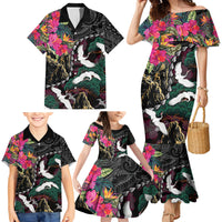 Hawaiian and Japanese Culture Family Matching Mermaid Dress and Hawaiian Shirt Crane Sakura Hibiscus Tropical Vibes