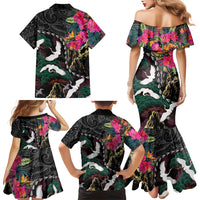 Hawaiian and Japanese Culture Family Matching Mermaid Dress and Hawaiian Shirt Crane Sakura Hibiscus Tropical Vibes