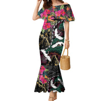 Hawaiian and Japanese Culture Family Matching Mermaid Dress and Hawaiian Shirt Crane Sakura Hibiscus Tropical Vibes