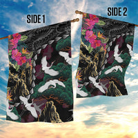 Hawaiian and Japanese Culture Garden Flag Crane Sakura Hibiscus Tropical Vibes