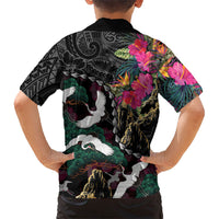 Hawaiian and Japanese Culture Kid Hawaiian Shirt Crane Sakura Hibiscus Tropical Vibes