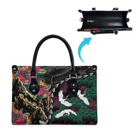 Hawaiian and Japanese Culture Leather Bag Crane Sakura Hibiscus Tropical Vibes