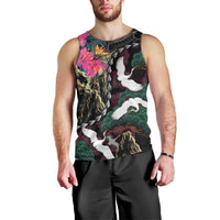 Hawaiian and Japanese Culture Men Tank Top Crane Sakura Hibiscus Tropical Vibes