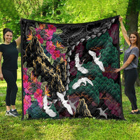 Hawaiian and Japanese Culture Quilt Crane Sakura Hibiscus Tropical Vibes