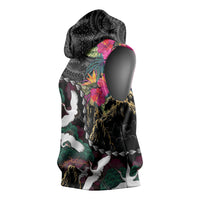 Hawaiian and Japanese Culture Sleeveless Hoodie Crane Sakura Hibiscus Tropical Vibes