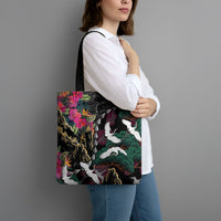 Hawaiian and Japanese Culture Tote Bag Crane Sakura Hibiscus Tropical Vibes