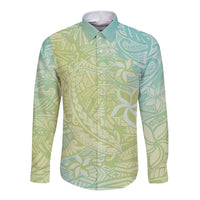 Baby Green Gradient Polynesia Long Sleeve Button Shirt Hawaiian Tribal Hammerhead Shark Tattoo LT14 Unisex Baby Green - Polynesian Pride