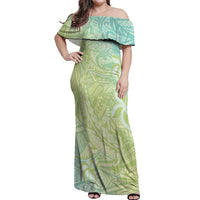 Baby Green Gradient Polynesia Off Shoulder Maxi Dress Hawaiian Tribal Hammerhead Shark Tattoo