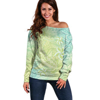Baby Green Gradient Polynesia Off Shoulder Sweater Hawaiian Tribal Hammerhead Shark Tattoo LT14 Women Baby Green - Polynesian Pride
