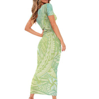 Baby Green Gradient Polynesia Short Sleeve Bodycon Dress Hawaiian Tribal Hammerhead Shark Tattoo