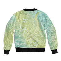 Baby Green Gradient Polynesia Sleeve Zip Bomber Jacket Hawaiian Tribal Hammerhead Shark Tattoo
