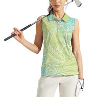 Baby Green Gradient Polynesia Women Sleeveless Polo Shirt Hawaiian Tribal Hammerhead Shark Tattoo