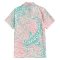 Baby Pink Gradient Polynesia Family Matching Short Sleeve Bodycon Dress and Hawaiian Shirt Hawaiian Tribal Hammerhead Shark Tattoo