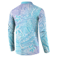Baby Blue Gradient Polynesia Button Sweatshirt Hawaiian Tribal Hammerhead Shark Tattoo