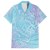Baby Blue Gradient Polynesia Family Matching Off Shoulder Short Dress and Hawaiian Shirt Hawaiian Tribal Hammerhead Shark Tattoo