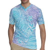 Baby Blue Gradient Polynesia Rugby Jersey Hawaiian Tribal Hammerhead Shark Tattoo