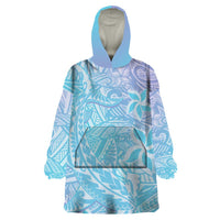 Baby Blue Gradient Polynesia Wearable Blanket Hoodie Hawaiian Tribal Hammerhead Shark Tattoo