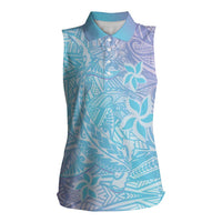 Baby Blue Gradient Polynesia Women Sleeveless Polo Shirt Hawaiian Tribal Hammerhead Shark Tattoo LT14 Female Baby Blue - Polynesian Pride