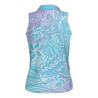 Baby Blue Gradient Polynesia Women Sleeveless Polo Shirt Hawaiian Tribal Hammerhead Shark Tattoo LT14 - Polynesian Pride