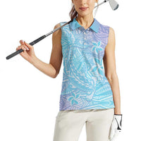 Baby Blue Gradient Polynesia Women Sleeveless Polo Shirt Hawaiian Tribal Hammerhead Shark Tattoo LT14 - Polynesian Pride