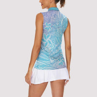 Baby Blue Gradient Polynesia Women Sleeveless Polo Shirt Hawaiian Tribal Hammerhead Shark Tattoo LT14 - Polynesian Pride