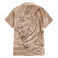 Pink Gradient Polynesia Family Matching Off Shoulder Short Dress and Hawaiian Shirt Hawaiian Tribal Hammerhead Shark Tattoo