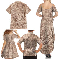 Pink Gradient Polynesia Family Matching Summer Maxi Dress and Hawaiian Shirt Hawaiian Tribal Hammerhead Shark Tattoo