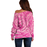 Beige Gradient Polynesia Off Shoulder Sweater Hawaiian Tribal Hammerhead Shark Tattoo