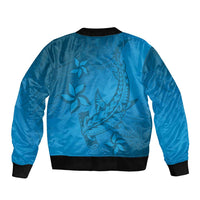 Blue Gradient Polynesia Sleeve Zip Bomber Jacket Hawaiian Tribal Hammerhead Shark Tattoo